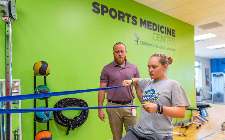 Children's Colorado patient at the Sports Therapy Gym in Parker