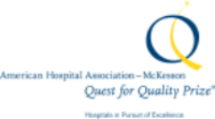 A logo of a blue circle with a curved yellow line and the words American Hospitality Association - McKesson Quest for Quality Prize.