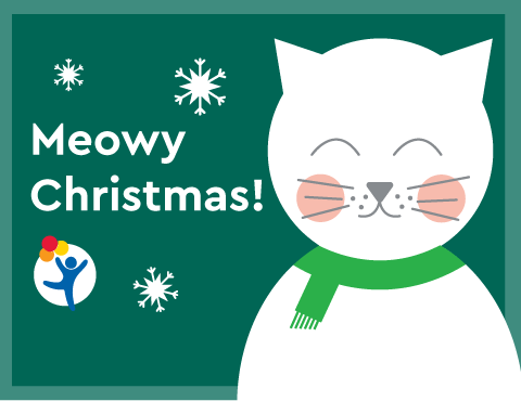 A kitten says "Meowy Christmas!"